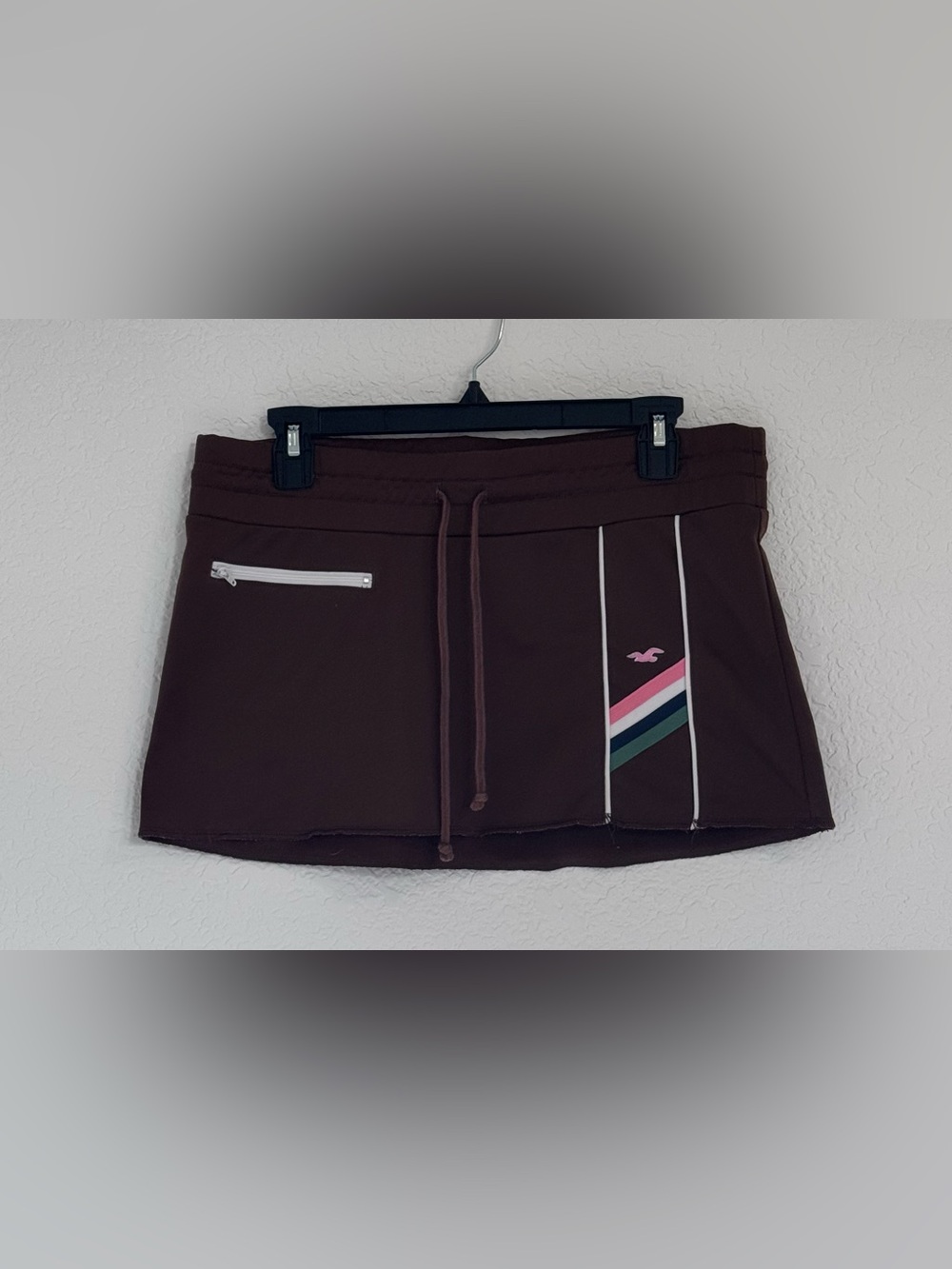 vintage Y2K Hollister Brown Micro mini Skirt with Pink & Teal Stripe Accents